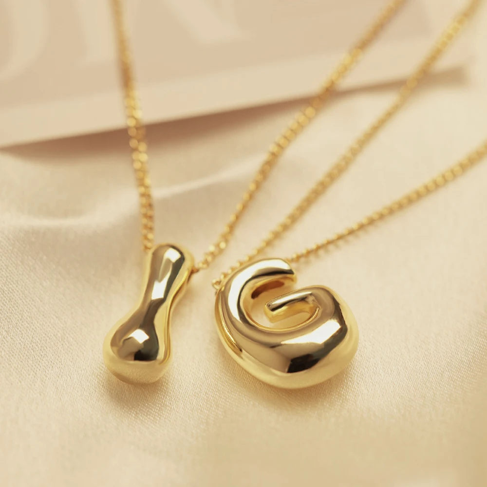 Initial Necklace Chunky Bubble Letter Pendant