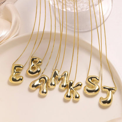 Initial Necklace Chunky Bubble Letter Pendant